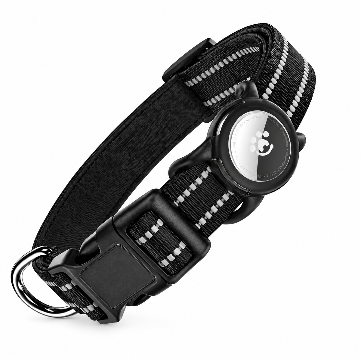Collar reflectante para perros con soporte para AirTag · Negro