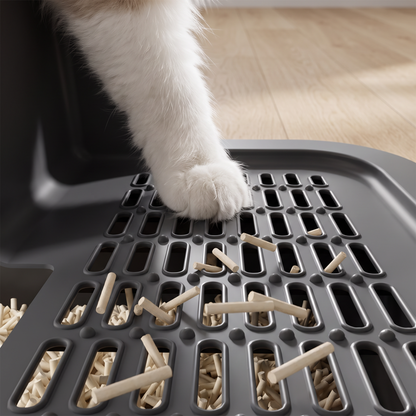Rejilla del pasillo que retiene la arena de las patas del gato