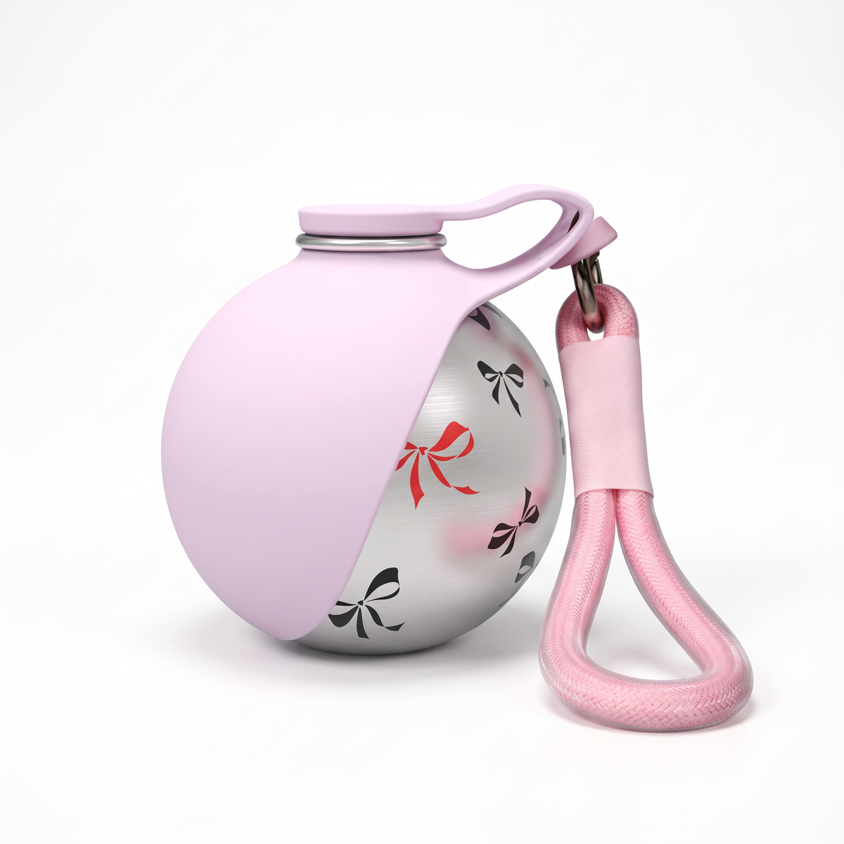 Botella de agua portátil para perros · Acero · Rosa con lazos