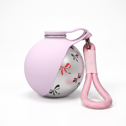 Botella de agua portátil para perros · Acero · Rosa con lazos
