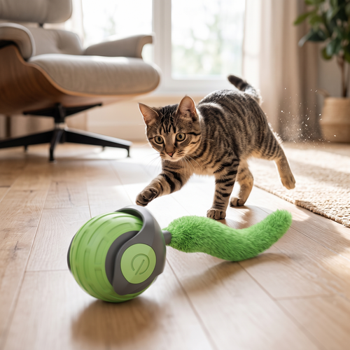 Gato persiguiendo la pelota interactiva automática