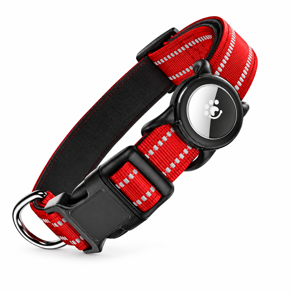 Collar reflectante para perros con soporte para AirTag · Rojo