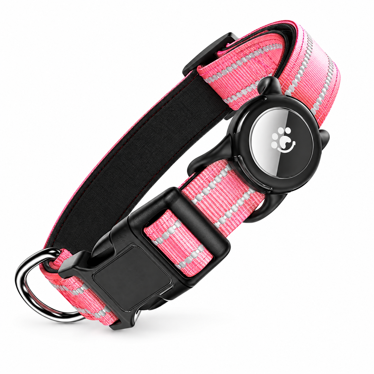Collar reflectante para perros con soporte para AirTag · Rosa