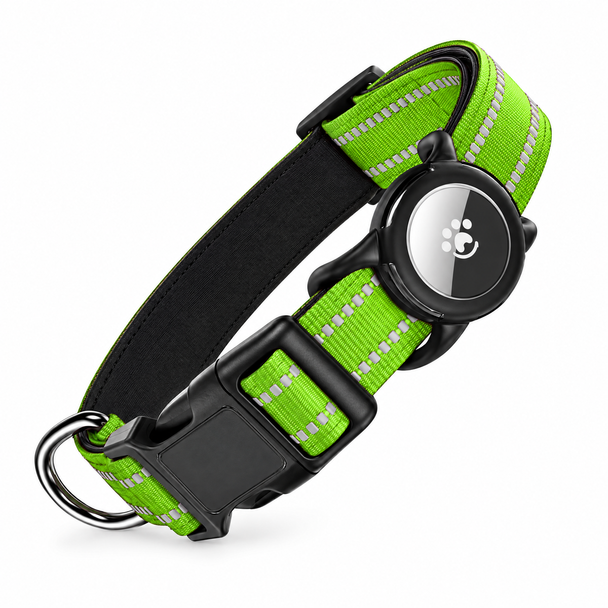 Collar reflectante para perros con soporte para AirTag · Verde
