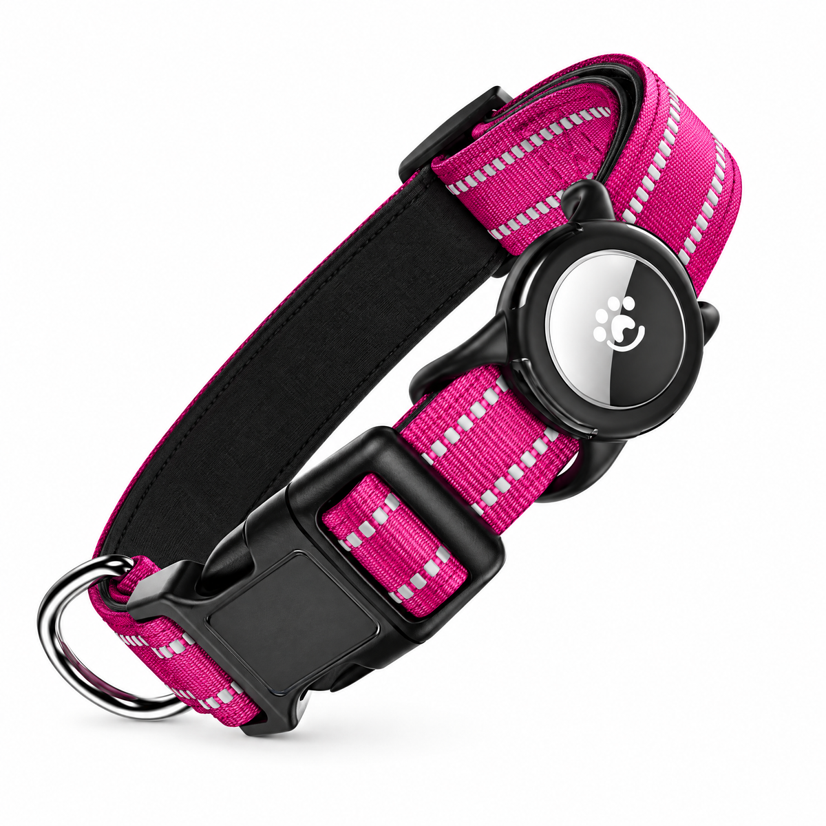 Collar reflectante para perros con soporte para AirTag · Fucsia