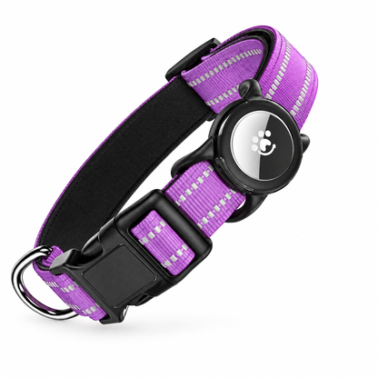 Collar reflectante para perros con soporte para AirTag · Morado